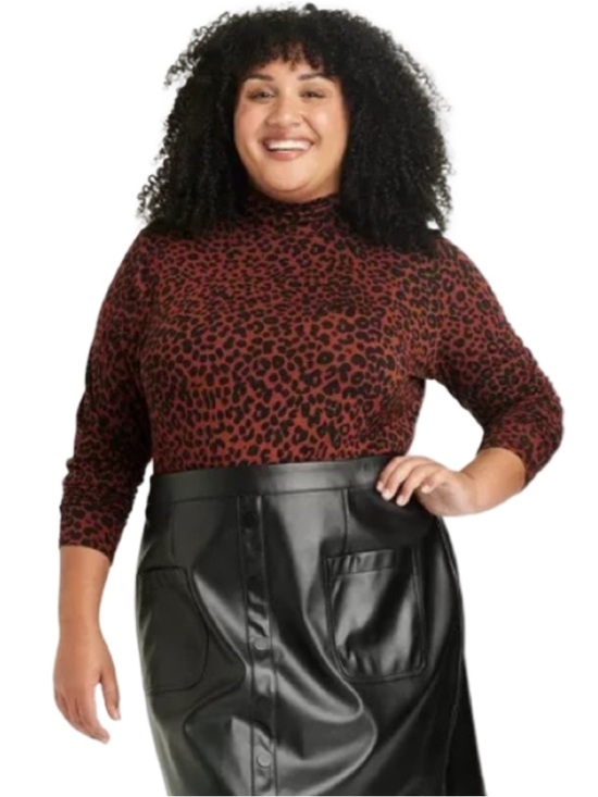 Ava & Viv Tops - Ava & Viv Women’s Rust Black Animal Print Mock Neck Long Sleeve‎ Top Size 1X EUC